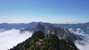 航拍陕西华山旅游山顶寺庙云海天空自然风光4k素材54秒视频