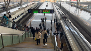 城市春运高峰期高铁站台上车的旅客4k素材56秒视频