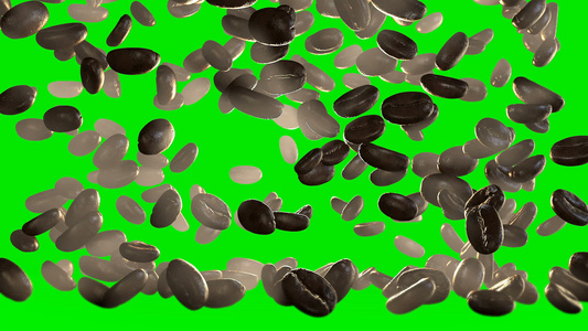 咖啡豆跌落慢动作抗绿屏视频