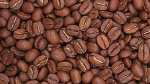 盘旋的阿拉伯烤焦咖啡豆背景19秒视频