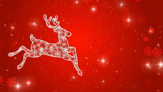 大红色圣诞背景雪花驯鹿奔跑视频素材视频