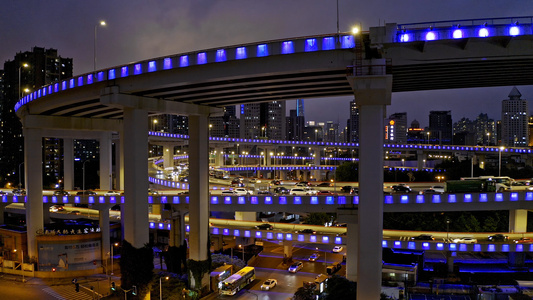上海城市立交桥夜景航拍视频