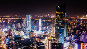 4K航拍南京地标新街口金融中心夜景延时摄影10秒视频
