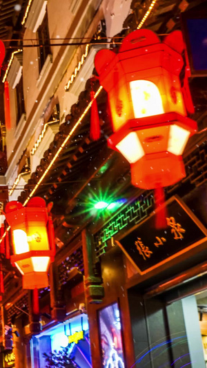 喜庆夜晚城市背景视频红灯笼40秒视频
