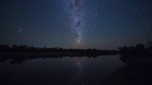 4k湖泊森林水天一镜星空银河延时视频