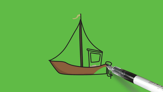 在抽象的绿色背景上绘制黑色和蓝色组合的远洋船视频