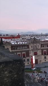 智利广场晚霞航拍闹市中心视频