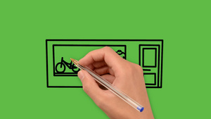 在绿色背景上绘制蓝色和黑色组合的循环店艺术10秒视频