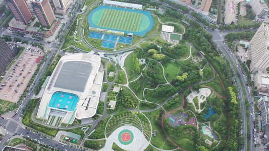 航拍郑州郑东新区市民体育公园运动健身场地视频