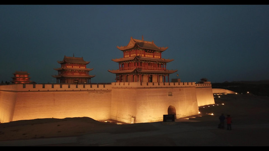 航拍甘肃嘉峪关夜景视频