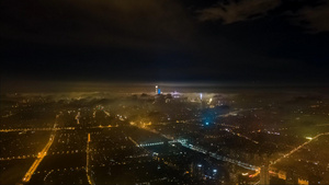 4k航拍上海陆家嘴三件套平流雾城市夜景cbd大范围移动延时摄影10秒视频