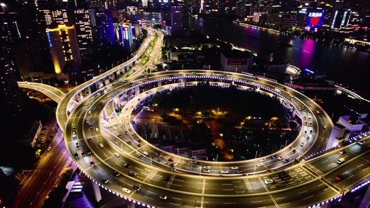 南浦大桥航拍夜景风光视频