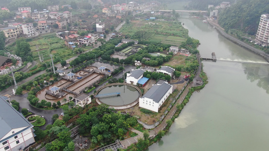 航拍湖南邵阳城步县污水处理厂视频