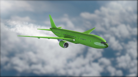 一架绿色喷气式客机在云层之上飞行模糊的背景飞机逼真视频