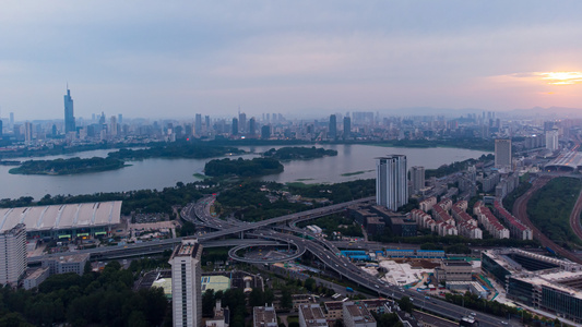 南京新庄立交紫峰城市天际线航拍延时[胡庄]视频