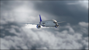 一架灰蓝色的喷气式客机在云层上空飞行15秒视频
