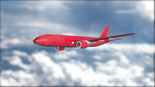 一架红色喷气式客机在云层之上飞行模糊的背景飞机逼真视频