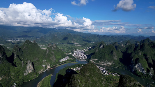 航拍桂林阳朔漓江山水自然风光美景视频