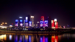 4K航拍重庆江北城CBD八一建军灯光秀88秒视频