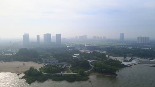 4A风景区宿迁骆马湖湖滨城市风光航拍合集4K[沱湖]视频