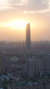 航拍城市风光日出朝霞天空城市天际线商务中心写字楼城市建设素材武汉城市视频