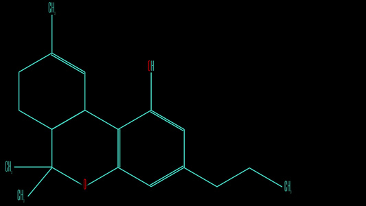 动画光蓝线绘制四氢大麻酚分子视频