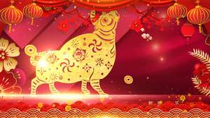 2021牛年喜庆春节中国风背景15秒视频