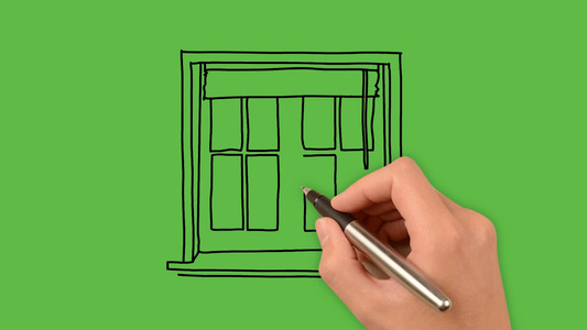 绘制绿色背景上彩色组合的木制门壁艺术视频