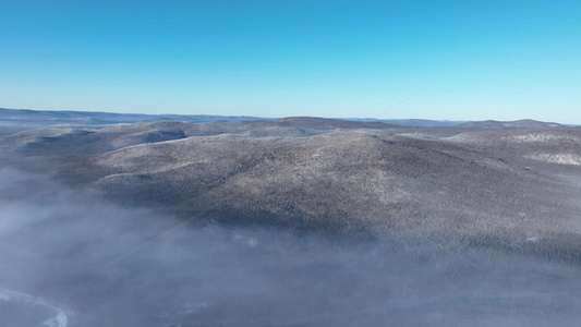 大兴安岭自然风光冬天寒雾山林雪景视频