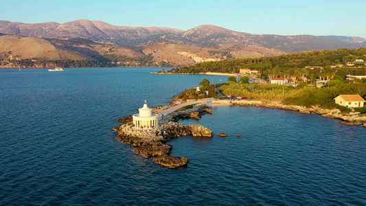 希腊圣西奥多灯塔的鸟瞰图视频