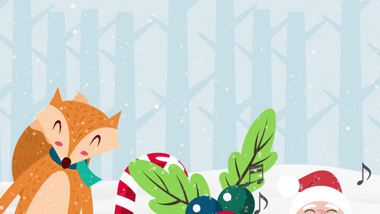 与狐狸和桑塔克拉斯的抽象背景有动画的圣诞节风景视频