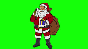 在绿屏幕上圣诞老人背着礼物的动画31秒视频