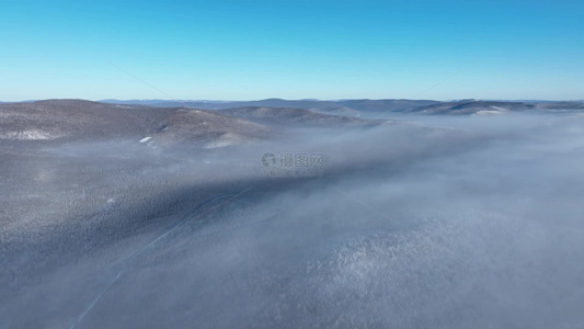 大兴安岭自然风光冬天寒雾山林雪景视频