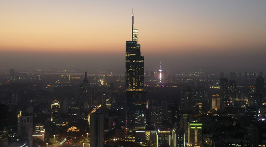 南京城市地标紫峰大厦夜景视频