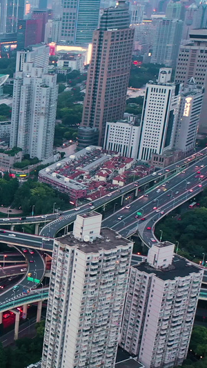 航拍上海延安东路高架全景黄浦区74秒视频