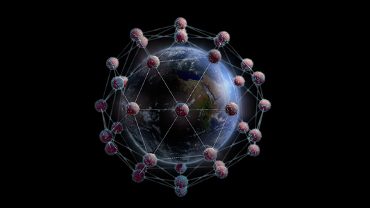 地球周围环绕着Corona病毒共存对抗黑色病毒视频