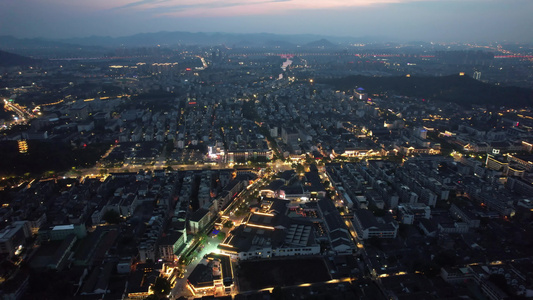 浙江绍兴城市夜景灯光航拍 视频