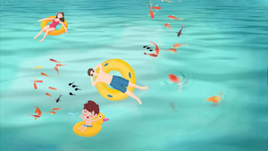 卡通人物游泳背景视频20秒视频
