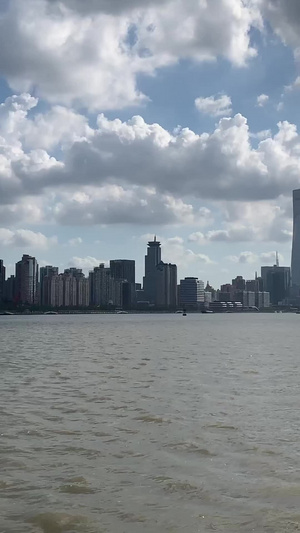 蓝天白云下的上海北外滩黄浦江11秒视频