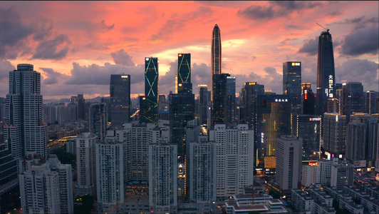 深圳平安大厦城市日落傍晚高楼延时航拍视频