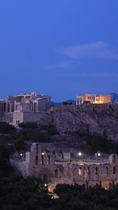 欧洲希腊首都雅典著名古建筑雅典卫城夜景延时视频著名旅游景点视频