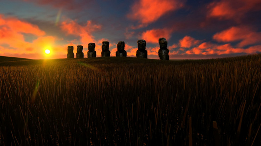 在美丽的夕阳下MoaiEaster岛雕像视频
