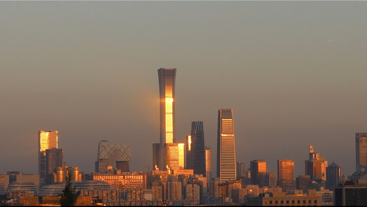 4k北京地标夕阳下的国贸cbd视频