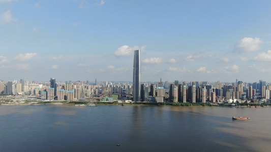 航拍湖北武汉第一高楼绿地中心地标建筑视频