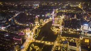 8K航拍南通濠河风景区夜景南通电视塔夜景延时摄影5秒视频