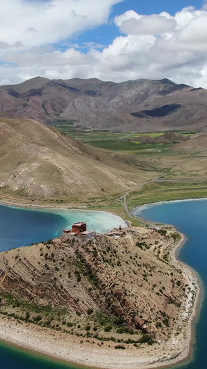 西藏羊卓雍措湖航拍视频高海拔75秒视频