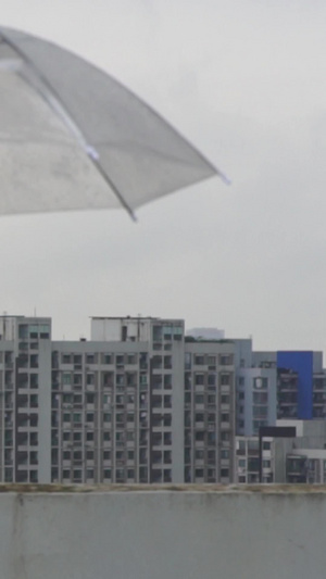 天台上看雨景的白领美女小姐姐透明伞46秒视频