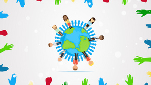 白色卡通人物手掌地球旋转展示世界人口日背景40秒视频