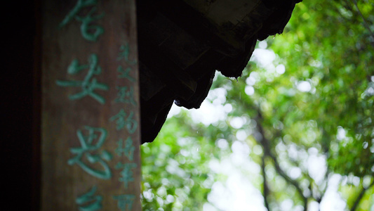 4k下雨天寺庙的屋檐视频