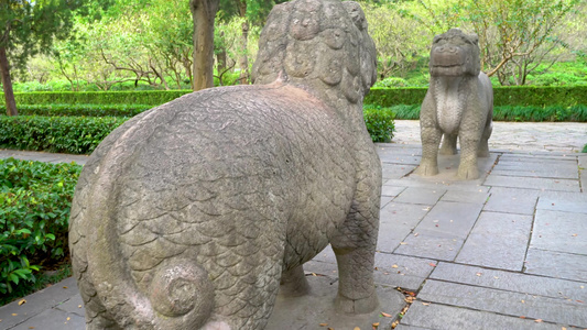 南京明孝陵风景区神道石象路麒麟雕塑视频